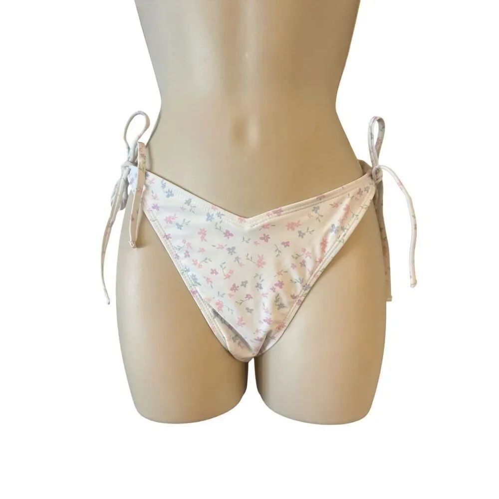 NEW Ivory Rose Side-Tie Floral Bikini Bottom Size 14